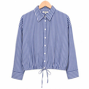 Madewell Drawstring Button Up Shirt Size M Poplin 100% Cotton Blue Stripe NWT